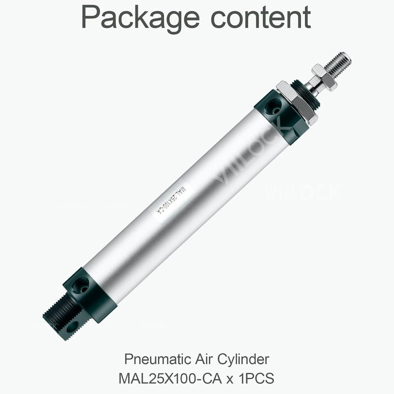 VIILOCK Pneumatic Air Cylinder 25mm Bore 100mm Stroke, Mini Air Cylinder Single Rod Double Action MAL 25 X 100 - Image 5